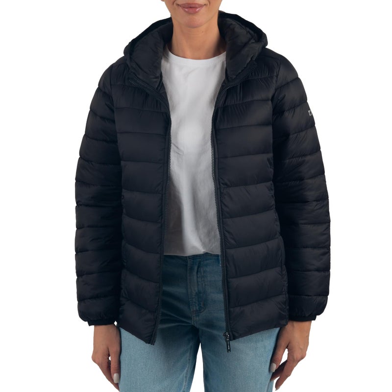 Alpine Swiss Eva Womenâ€™s Hooded Puffer Jacket | Lightweight Down Alternative Coat | Warm Water-Resistant Packable Winter Outerwear with Zip Pockets BLK L - Image 2